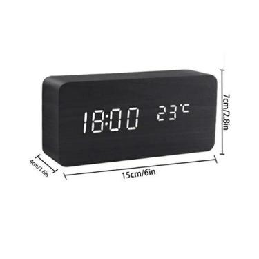 Imagem de Despertador LED Multifuncional Digital de madeira com tempo - Preto - 