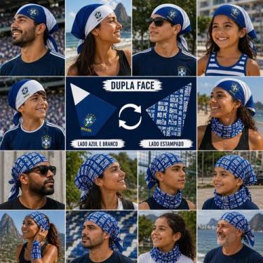 Imagem de Bandana Da Copa Azul Branca Dupla Face Confortável Estilosa M 46cmx46c