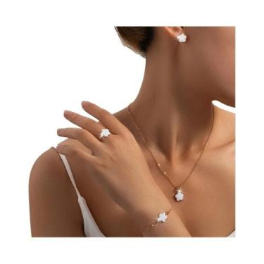 Imagem de Conjunto De Joias Feminino Trevo De Cinco Folhas Da Sorte: Pulseira, B