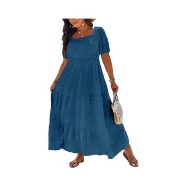 Imagem de Vestido Casual Feminino plus Size 1XL-5XL Com Decote Quadrado Em Cor S