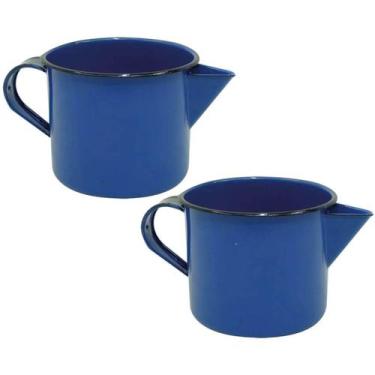 Imagem de 2 Canecas Esmaltadas Azul Metallouça 1 Litro com Bico e Alça Leiteiras