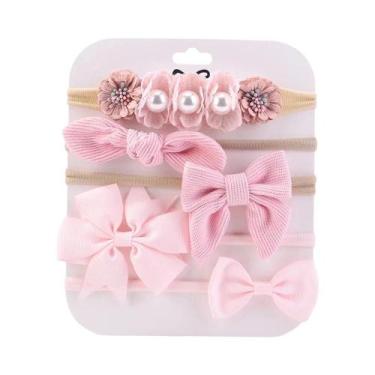 Imagem de Faixas De Cabelo De Nylon Com Laço Elástico Para Bebê Menina, 5 Peças/