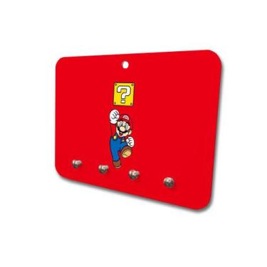 Imagem de Porta Chaves Mdf 4 Pinos Super Mario Bros Vermelho Cubo - Polo Cat