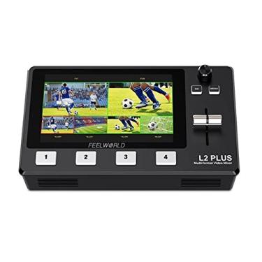 Imagem de FEELWORLD Misturador de vídeo com várias câmeras L2 Plus com tela LCD sensível ao toque de 5,5 polegadas, controle PTZ, chave cromada integrada e sobreposição de logotipo, transmissão ao vivo USB3.0