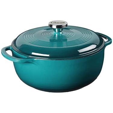 Imagem de Lodge Forno holandês de ferro fundido esmaltado de 4,5 litros com tampa – duas alças – Seguro para forno até 260 °C ou em fogão – Use para marinar, cozinhar, assar, refrigerar e servir – Lagoa