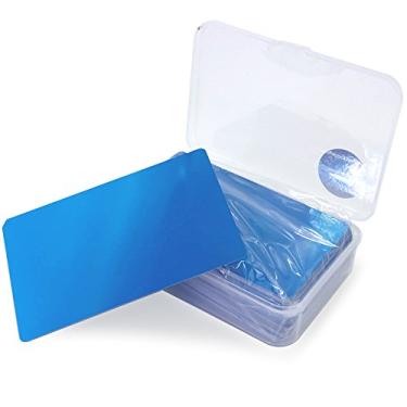 Imagem de Ebamaz 100 peças de placa de metal de liga de alumínio 8,6 x 5,3 x 0,8 cm para gravação a laser ou impressão por sublimação (azul, branco, fino, não adequado como cartão de visita de luxo)