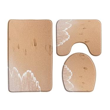 Imagem de Tapete de banho rosa praia oceano conjunto de 3 peças tapete antiderrapante para banheiro tapete tapetes de piso capa de banheiro almofada em forma de u produto de banheiro, 33956J, 3 pcs tapetes, 450mmx750mm
