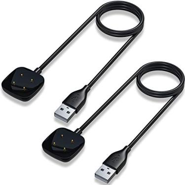 Imagem de Maledan Compatível com Fitbit Sense & Versa 3 carregador de substituição USB de cabo de carregamento para relógio inteligente Sense 2/Sense/Versa 4/Versa 3, pacote com 2 cabos de carregamento portátil durável de 9 metros