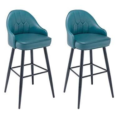 Imagem de Pu Conjunto de Fezes de Barra de Barra de Cozinha de Couro de 2 com Costas, Cadeiras de Barra de Altura, Assento Estofado com Moldura Cromo Preto, para Barras, Sala de Jantar (Altura 75 Cm) (Color :