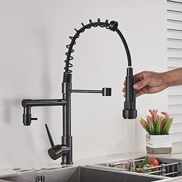 Imagem de Torneira de cozinha de latão preto, pia, torneira, bicos giratórios duplos, água quente e fria, torneiras de banheiro, bronze preto b, china