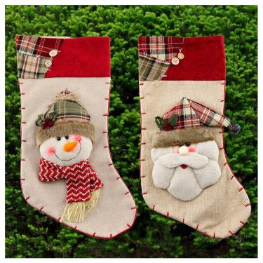 Imagem de Dupla De Botas Meias Papai Noel E Boneco De Neve 48cm