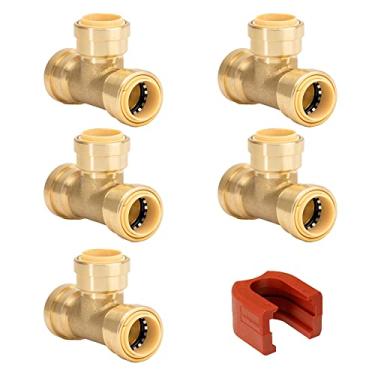 Imagem de QUICK FITTING Conexões de encanamento Push-to-Connect de 3/4" com ferramenta de remoção de clipe deslizante, acessórios de latão para cobre, PEX e CPVC, certificado sem chumbo (pacote com 5)