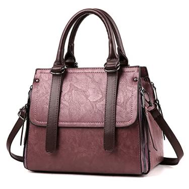 Imagem de Bolsa feminina de mão superior bolsa de couro grande transversal moda feminina bolsa de ombro bolsa com zíper, Roxa