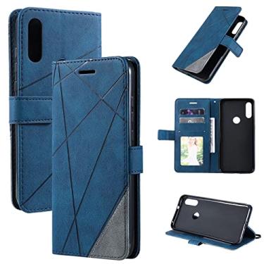 Imagem de Capa carteira para smartphone para Motorola Moto E 2020, capa flip de couro PU com porta-cartões [capa interna de TPU à prova de choque] capa de telefone, capas protetoras flip (cor: azul)