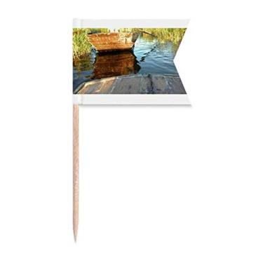 Imagem de Bandeiras de palito de dente modernas para barcos e água, para presente Art Deco, marcação de etiquetagem para bolo de festa, placa de queijo