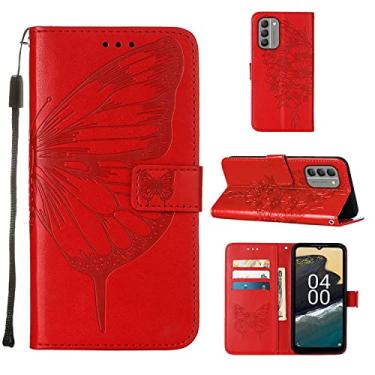 Imagem de Capas de telefone borboleta em relevo Nokia G100 G400 G 100 G 400 Capa de couro com slots de cartão impressos clipe de carteira para celular de negócios Nokia G100 G400 capas (vermelho, Nokia G400)