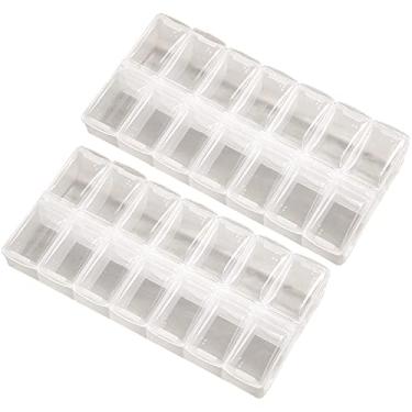 Imagem de Halyuhn 2 pacotes OPP caixa de plástico transparente para caixa organizadora de comprimidos 7 14 dias, organizador de armazenamento de miçangas para fabricação de joias, caixa organizadora de unhas, 14,5 x 7 x 2,2 cm tamanho completo