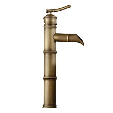 Imagem de LIDON Torneira para Pia de Banheiro Torneira de Pia de Latão Retro Torneiras de Banheiro Torneira de Cachoeira Furo Único 1 Furo Torneira de Banheiro de Latão Torneiras de Banheiro para Pia 1 Furo, Antigo F (Cor: Antique E)