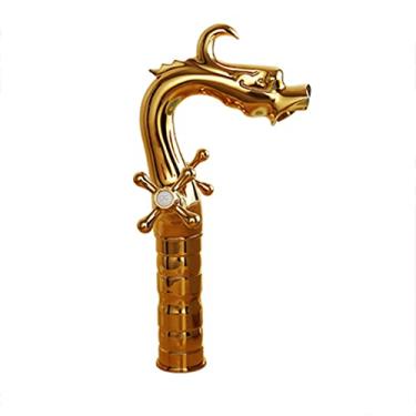 Imagem de LIDON Torneira da pia do banheiro Torneira de água quente e fria Torneira de alça dupla Torneira da pia do banheiro Latão antigo Torneira de cozinha antiga de latão Puxadores de torneira antiga, preto (cor: ouro)