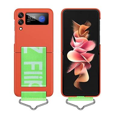 Imagem de Capa de telefone com alça de mão fashion para Samsung Galaxy Z Flip 4 ZFlip 3 5G capa de plástico rígido ultrafina anel de pulseira, K6, laranja, para SAM Z Flip4