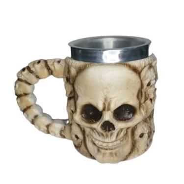 Imagem de Caneca Caveira Vikings Copo Aço Inox 3d Medieval Crânios