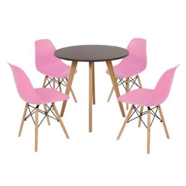 Imagem de Mesa Inês 80cm Preta + 4 Cadeiras Eames Eiffel - Rosa - Made Moveis Ce