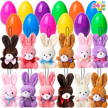Imagem de JOYIN 24 Pcs Filled Easter Eggs, Bright Colorful Easter Eggs Prefilled with Variety Plush Bunnies for Kids Toddlers Egg Hunt, Easter Basket Stuffers and Party Favors