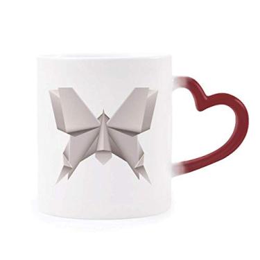 Imagem de Caneca de grés geométrica abstrata com estampa de borboleta sensível ao calor e muda de cor vermelha