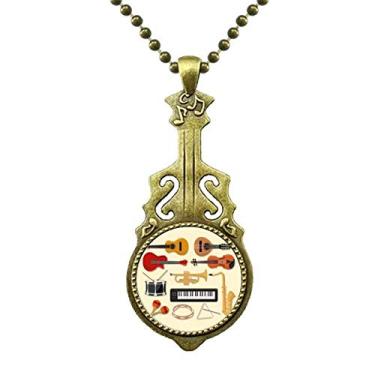 Imagem de DIYthinker Colar de guitarra de piano elétrico com pingente de música de guitarra antiga