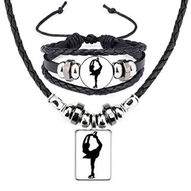 Imagem de Conjunto de joias de couro com silhueta de patinação feminina esportiva de inverno