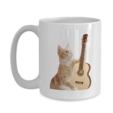 Imagem de Caneca engraçada de gato tocando ukulele - Caneca de café de cacau quente divertido - ideia de de Natal