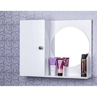 Imagem de Armário Para Banheiro Com Espelho Redondo cor Branco Com Porta Que Fecha Suave