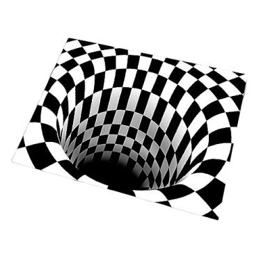 Imagem de gazechimp Tapete de ilusão de ótica 3D tapete antiderrapante preto branco 3D visual óptico tapete para sala de jantar cozinha quarto decoração, 80cm x 120cm