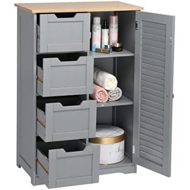 Imagem de Modern Bathroom Cabinet, With 4 Drawer Single Doors MDF Spray Paint Bathroom Cabinet Free Standing Wooden Storage Unit For Bathroom Bedroom Livingroom, Gray,Pleasant63