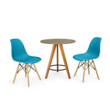 Imagem de Conjunto Mesa Redonda Aline 70cm Natural Com 2 Cadeiras Eames Eiffel -