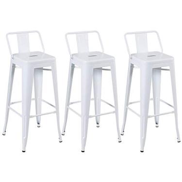 Imagem de Loft7, Kit 3 Banquetas Iron Tolix Design Industrial em Aço Carbono 76 cm Alta Com Encosto Vintage Elegante e Versátil Cozinha Bar Sala de Jantar Varanda Gourmet, Branco