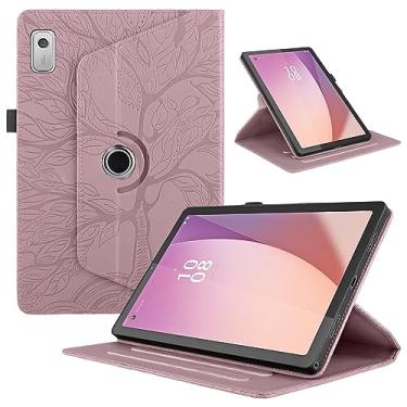 Imagem de Compatível com Lenovo Tab M9 9,0 polegadas (modelo: TB-310FU lançado em 2023) Capa para tablet Suporte giratório de 360 graus capa dobrável para tablet árvore da vida concha em relevo (cor: ouro rosa)