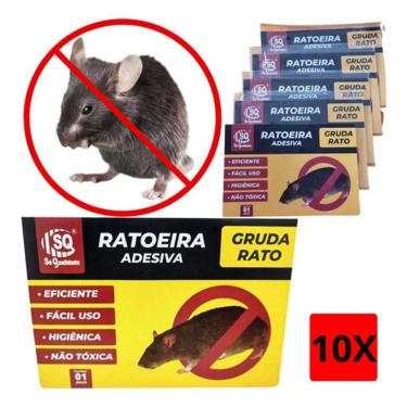 Imagem de Kit 10 Unidades Ratoeira Adesiva Cola Pega Rato Pragas Visgo