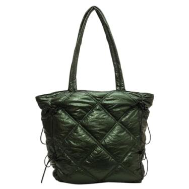 Imagem de Bolsa de ombro moderna de capacidade para meninas e mulheres versátil bolsa de compras acolchoada bolsa de compras bolsa de lazer, Verde