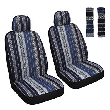 Imagem de HAIYAOTIMES Baja Cobertor de sela capas de assento de carro conjunto frontal com almofadas de cinto de segurança, capa de assento de veículo automotivo lavável e respirável, ajuste universal para a maioria dos carros, compatível com airbag, azul