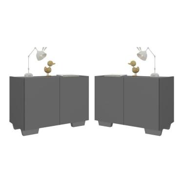 Imagem de Kit 2 Mesas De Cabeceira 2 Portas E Pés Mp4139 Grafite cinza Grafite cinza