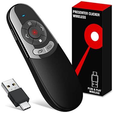 Imagem de Clicker de apresentação USB tipo C 2 em 1 com ponteiro de luz vermelha, apresentador sem fio para apresentação de PowerPoint PPT Clicker, 2,4 GHz Apresentador remoto Slide Advancer para