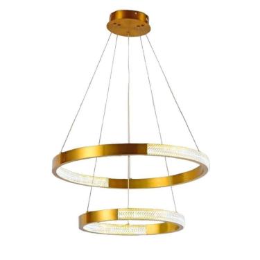 Imagem de Luminaria Pendente Led 2 Aneis Lustre 52w Luxo Arco Cristal Moderno Sala Quarto Cozinha R