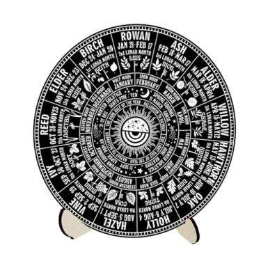 Imagem de Generic Conjunto de placa radiestesia, calendário sol lua madeira redonda decoração de casa, wiccan mandala lótus pêndulo ferramentas de placa, estilo B