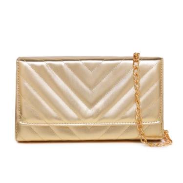 Imagem de Bolsa Clutch Feminina Pequena Dourada Metalizada Matelasse CM Shoes Festa Madrinha