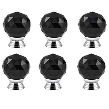 Imagem de 30 mm 6 peças bola redonda vermelha de vidro de cristal maçaneta/puxador de maçanetas para quarto de criança móveis gaveta armário de cozinha grande decoração divertida com parafusos (preto)