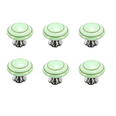 Imagem de 6 puxadores de cerâmica redondos retrô brancos para armários e armários, guarda-roupa, armário, gaveta, cómoda, caixa, baú etc. Puxadores e alças vintage DIY decoração de casa (verde)