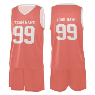 Imagem de CHIFIGNO Camisa de basquete personalizada para crianças uniforme de basquete juvenil camiseta esportiva personalizada com número de nome, Coral, M