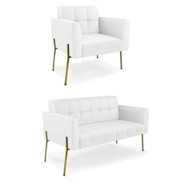 Imagem de Sofá Namoradeira e Poltrona Base Pé de Ferro Dourado Elisa Corino D03 - D`Rossi