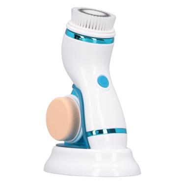 Imagem de Escova de limpeza facial elétrica, escova de limpeza facial 4 em 1, massagem vibratória de 2 velocidades com 3 cabeças intercambiáveis para uso em viagens (azul)